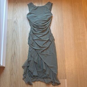 House of CB Green Asymmetrical Ruched Cocktail Dress